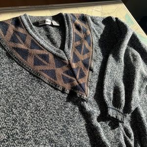 Vintage 80s Urban Works V neck Sweater with Leather Detail XL